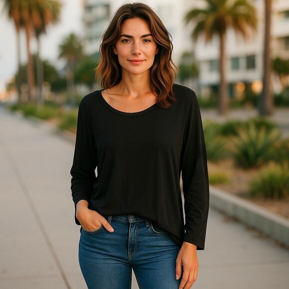 LuLaRoe Womens Top 3X 26 28 24 26 Lynnae Long Sleeve Hi Lo Tunic Solid Black NEW - Picture 2 of 6